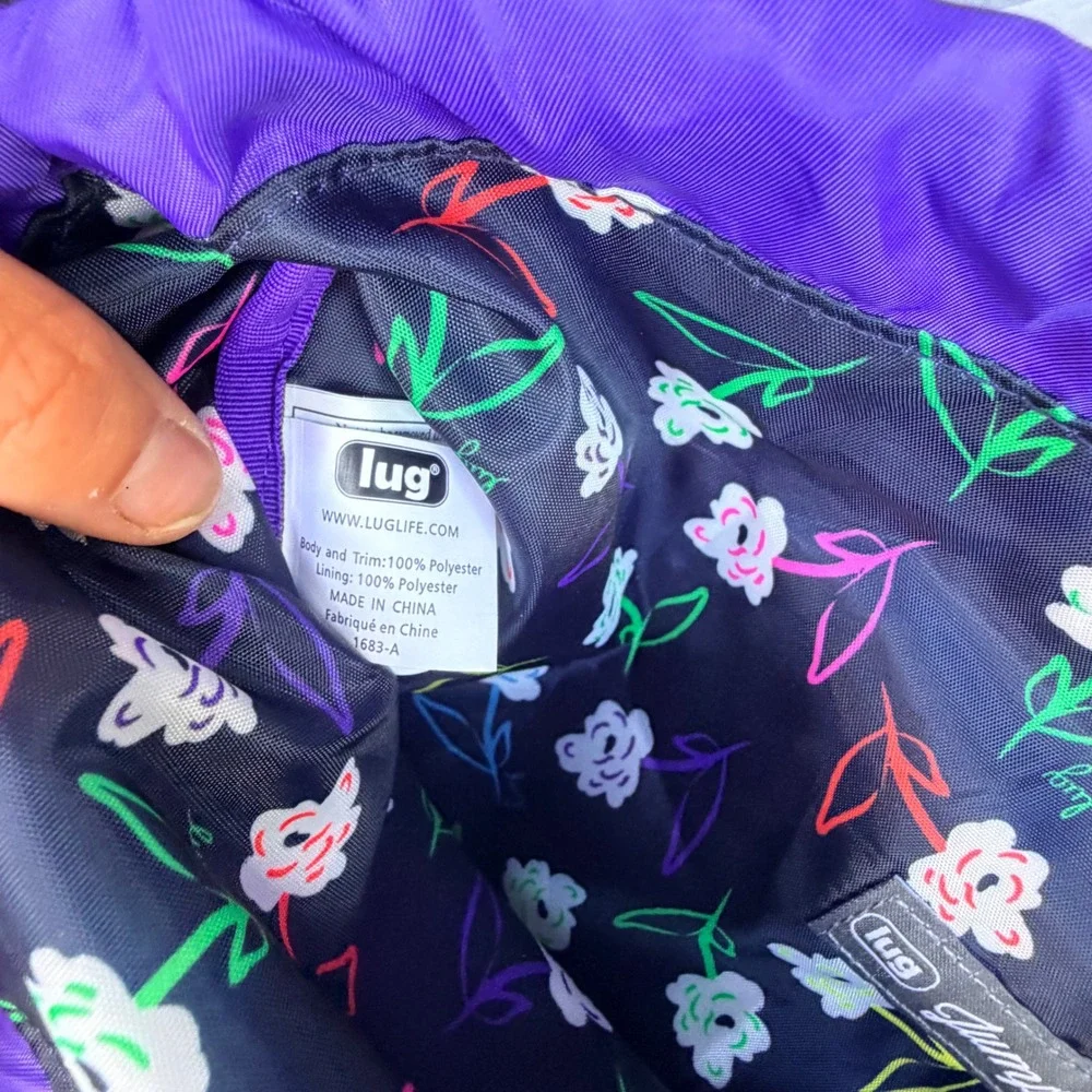 Lug Jumping Jack Backpack Womens Purple Polyester Quilted Drawstring Gym Floral